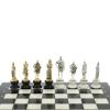Шахматы "Русь" из мрамора и змеевика на каменных подставках 44х44 см фото 5 — 