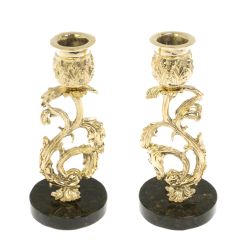 Набор подсвечников 2 шт из бронзы на подставке из змеевика — 