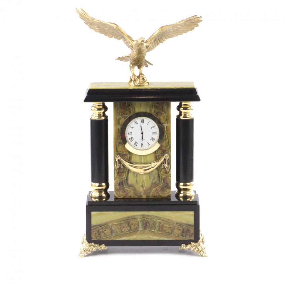Каминные часы "Парящий Орел" камень офиокальцит бронзовое литье фото 1 — 