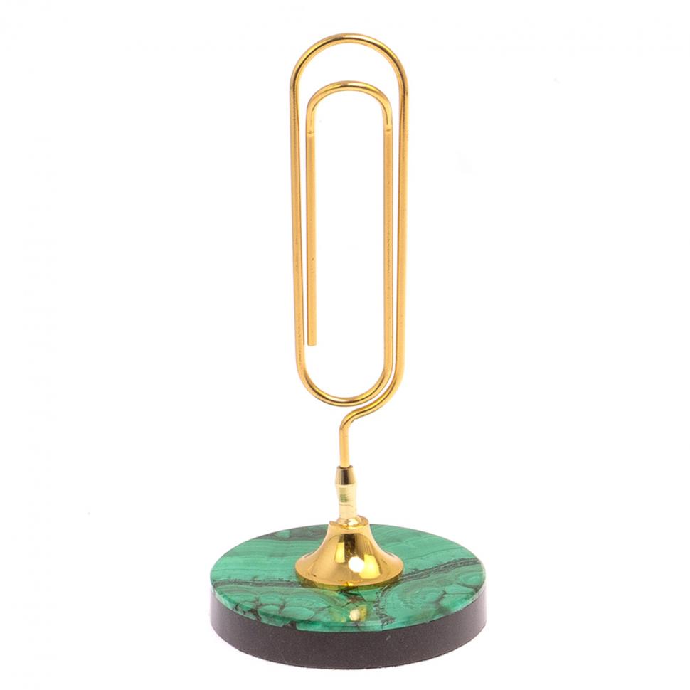 Визитница "Скрепка" на подставке из малахита фото 1 — 