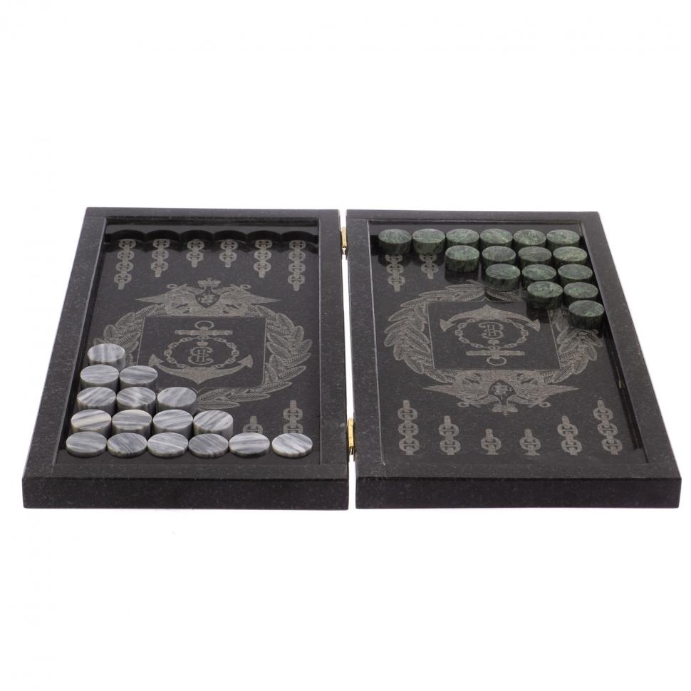 Нарды с гравировкой "Черноморский флот" из гранита фото 1 — 