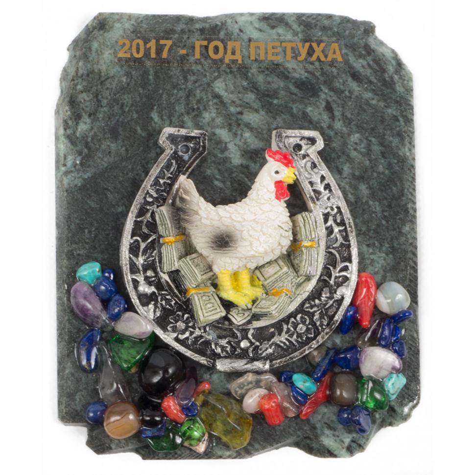 Магнит "Петух в подкове с купюрами" змеевик фото 1 — 
