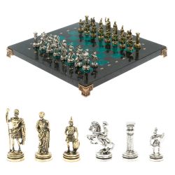 Шахматы подарочные &quot;Римские воины&quot; из змеевика 28х28 см — 