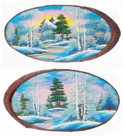 Панно на срезе дерева &quot;Зима&quot; горизонтальное 65-70 см каменная крошка — 