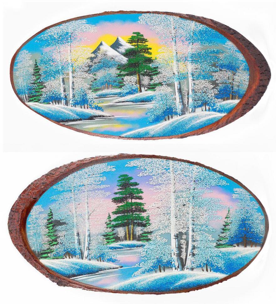 Панно на срезе дерева "Зима" горизонтальное 65-70 см каменная крошка фото 1 — 