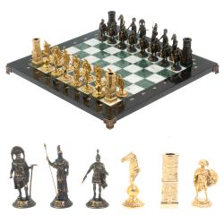 Шахматы из бронзы &quot;Спарта&quot; доска 40 х40 см мрамор / шабровский змеевик — 