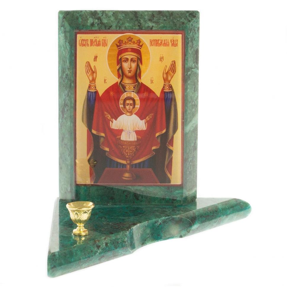 Икона с подсвечником Неупиваемая Чаша малая змеевик 9,5х9,5х10 см фото 1 — 