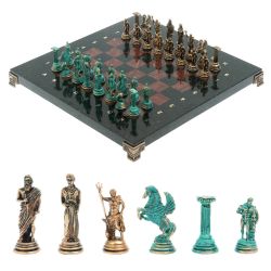 Шахматы &quot;Подвиги Геракла&quot; бронза / патина 28х28 см из лемезита — 