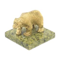 Статуэтка из бронзы на подставке из змеевика &quot;Белый медведь&quot; — 