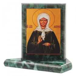 Икона настольная Матрона Московская малая змеевик 7,5х6,5х8 см — 