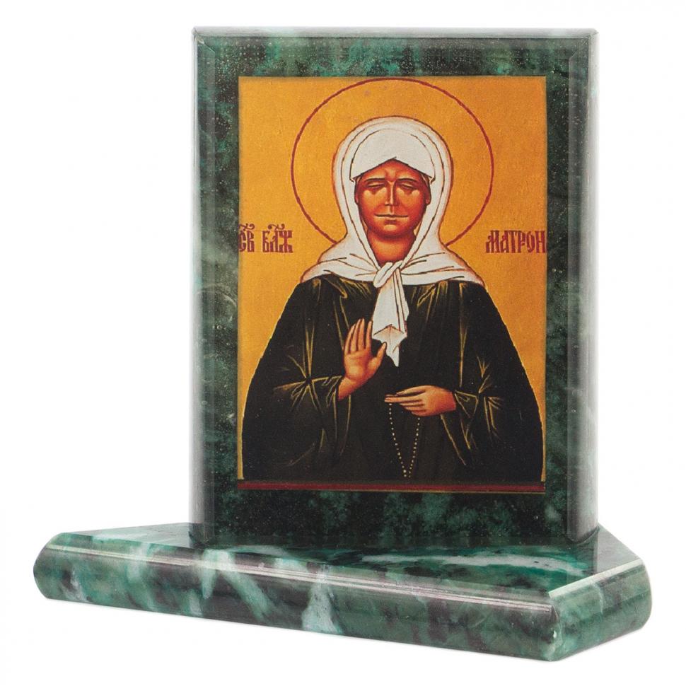 Икона настольная Матрона Московская малая змеевик 7,5х6,5х8 см фото 1 — 