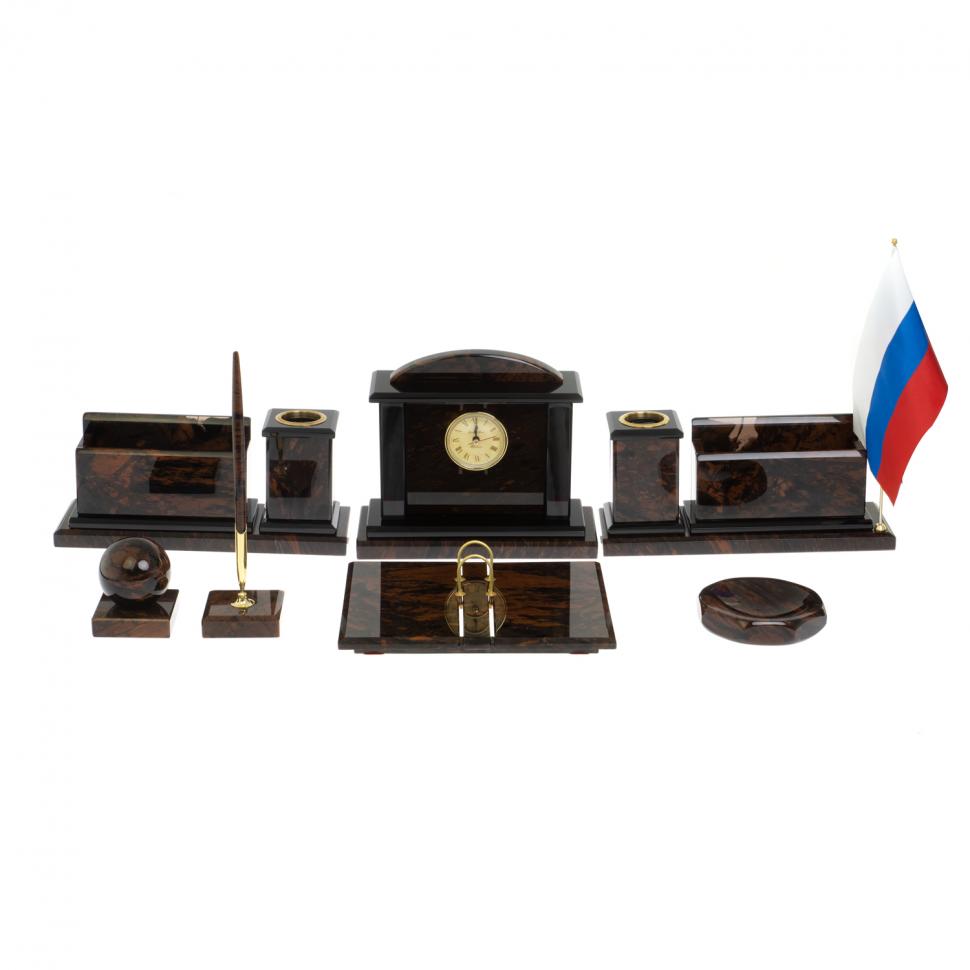 Настольный прибор "Золотой" камень обсидиан фото 1 — 