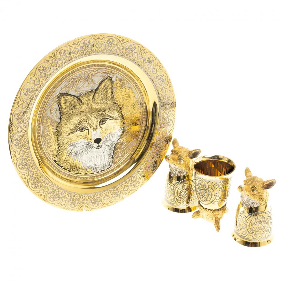 Подарочный набор "Лиса" тарелка и 3 стопки перевертыша Златоуст фото 1 — 