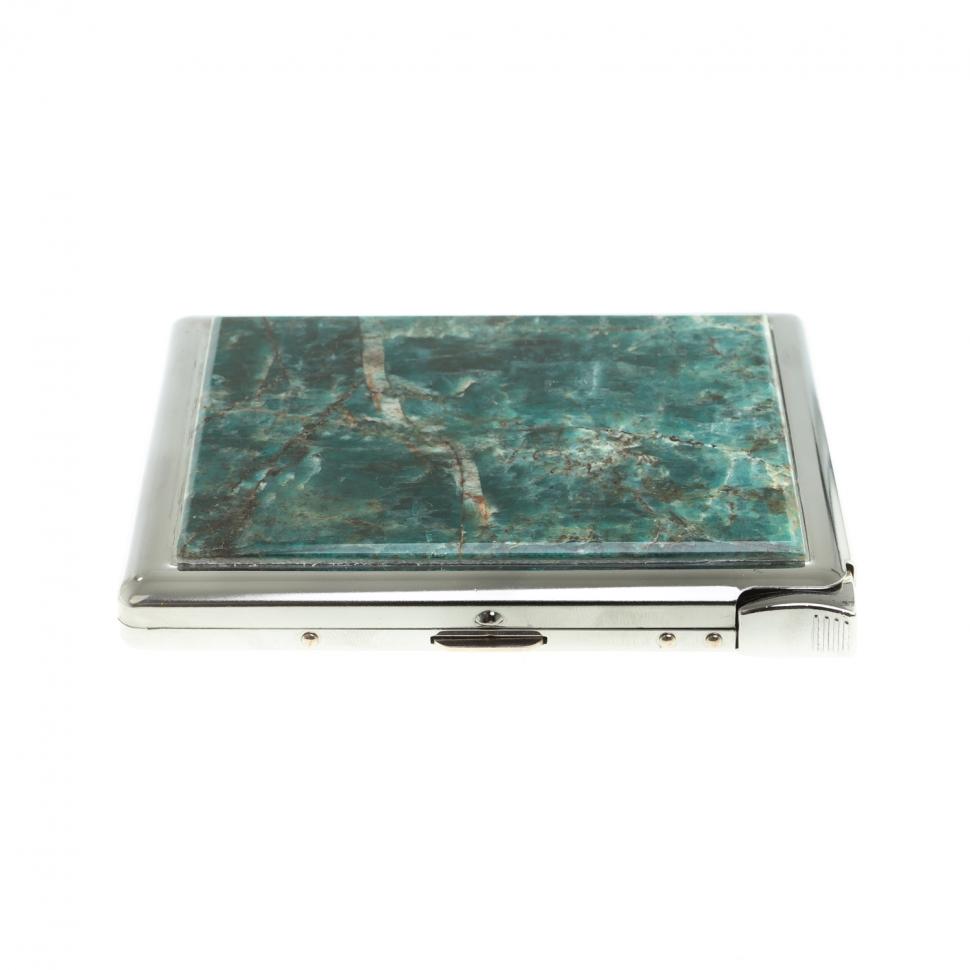 Портсигар на 10 сигарет с зажигалкой камень зеленый апатит фото 1 — 