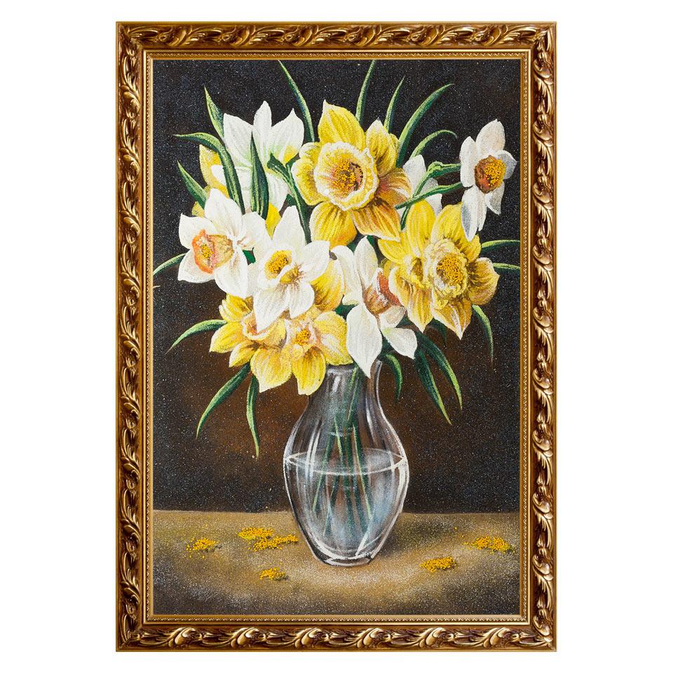Натюрморт "Букет нарцисов" багет 46х66 см, каменная крошка фото 1 — 