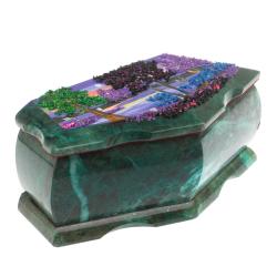 Шкатулка Корона с рисунком Рассвет 18х9х6,5 см змеевик — 