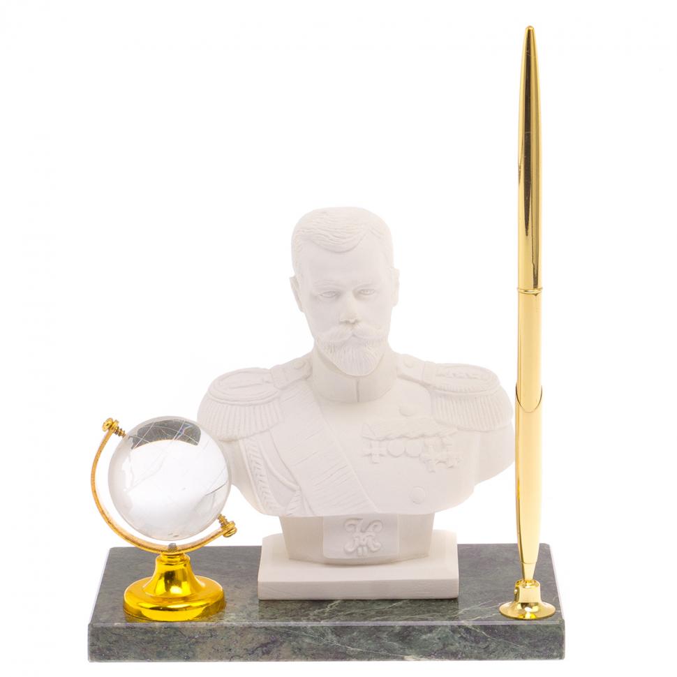 Подставка под ручку "Бюст Николая II" змеевик мраморная крошка фото 1 — 