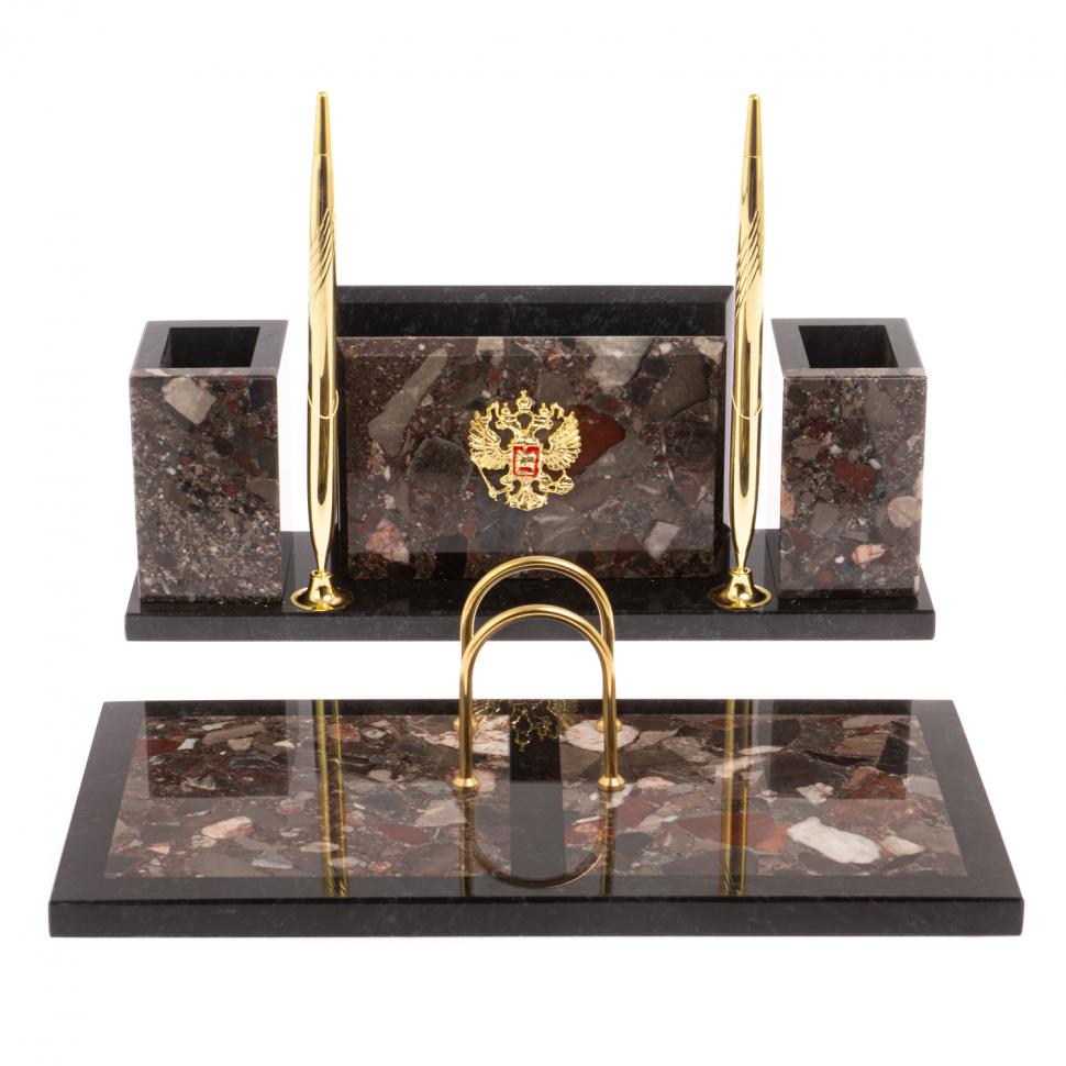 Письменный набор "Советник" с Гербом РФ из конгломерата фото 1 — 