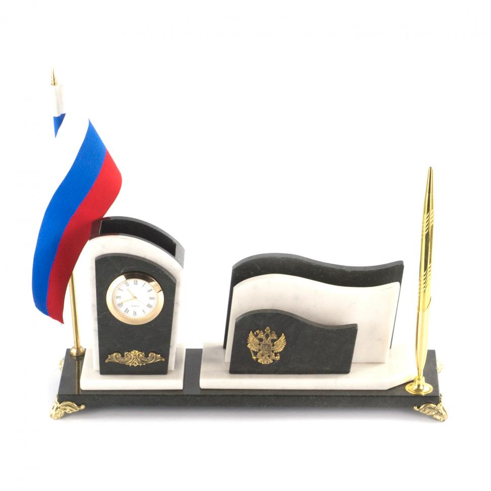 Настольный набор с флагом России мрамор фото 1 — 