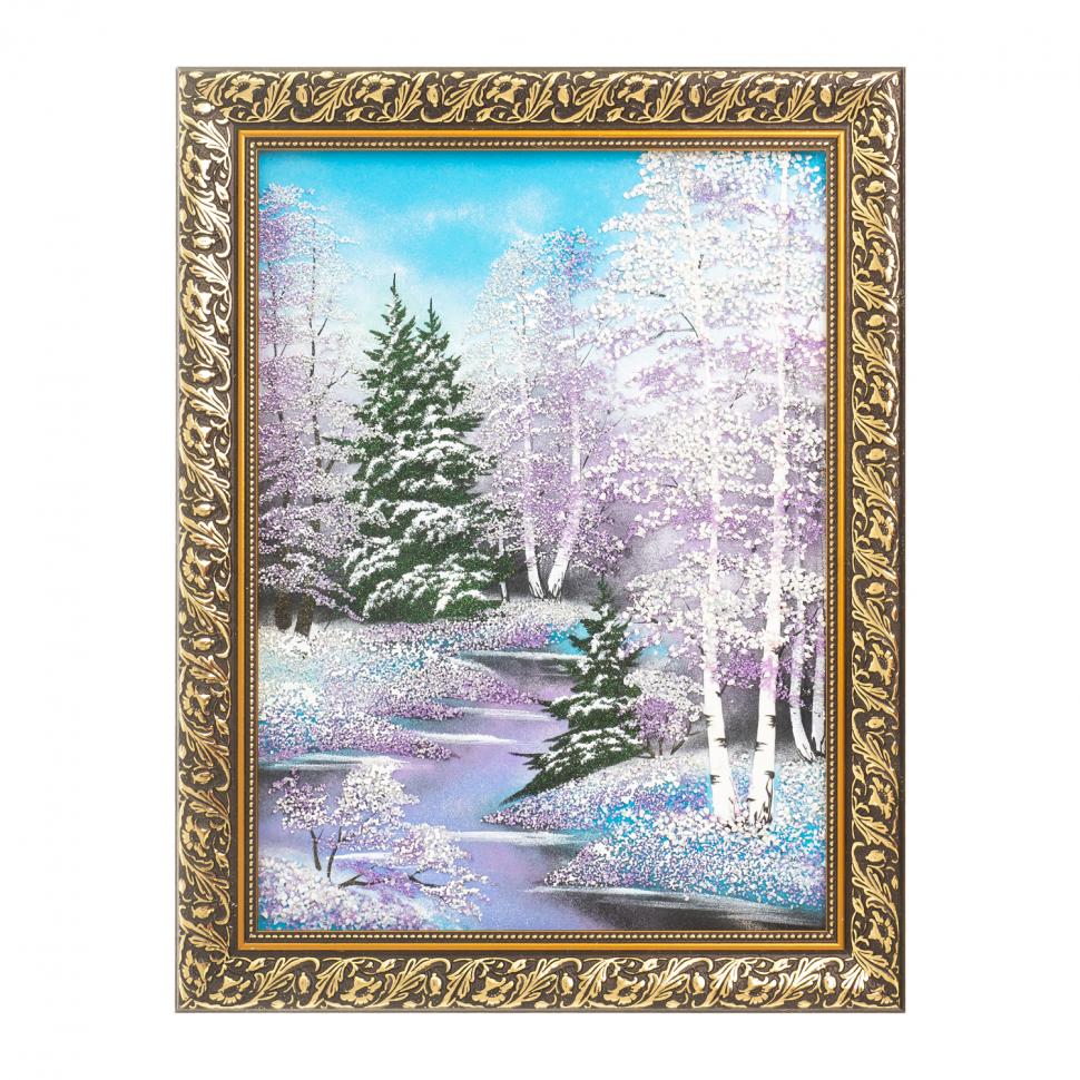 Картина "Зимний пейзаж" багет 36х46 см, каменная крошка фото 1 — 