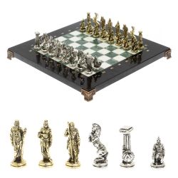 Шахматы настольные &quot;Царь Леонид&quot; из мрамора и змеевика 28х28 см — 