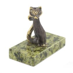 Статуэтка из бронзы на подставке из змеевика &quot;Кошка&quot; — 
