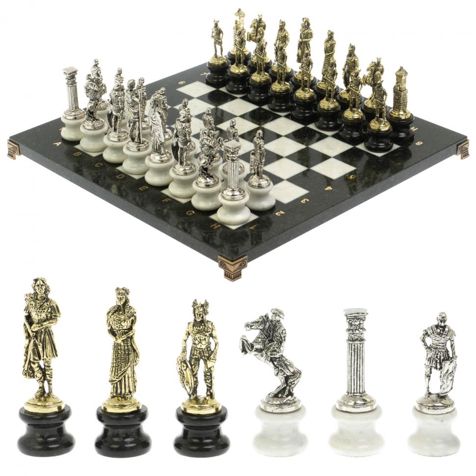 Шахматы "Римляне против Галлов" на подставках доска 40х40 см мрамор/змеевик фото 1 — 