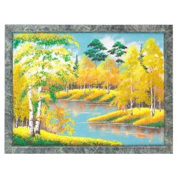 Картина из камня &quot;Осенний пейзаж&quot; рамка змеевик 34х44 см — 