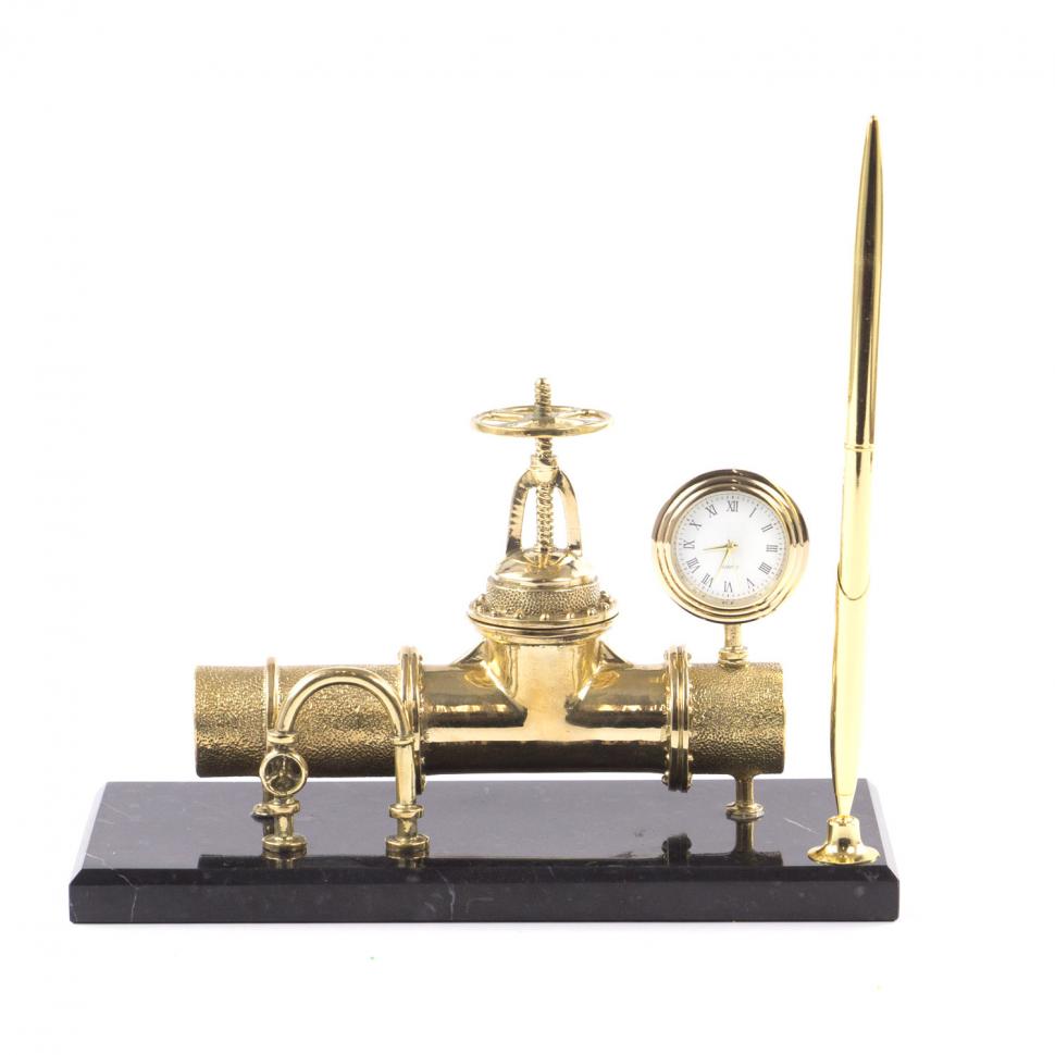 Письменный прибор "Труба. Нефть. Газ." из бронзы и камня фото 1 — 