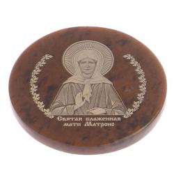 Икона в автомобиль &quot;Матрона Московская&quot; обсидиан коричневый 47 мм — 