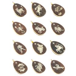 Комплект брелоков-кулонов &quot;Знаки зодиака&quot; 12 шт камень обсидиан — 