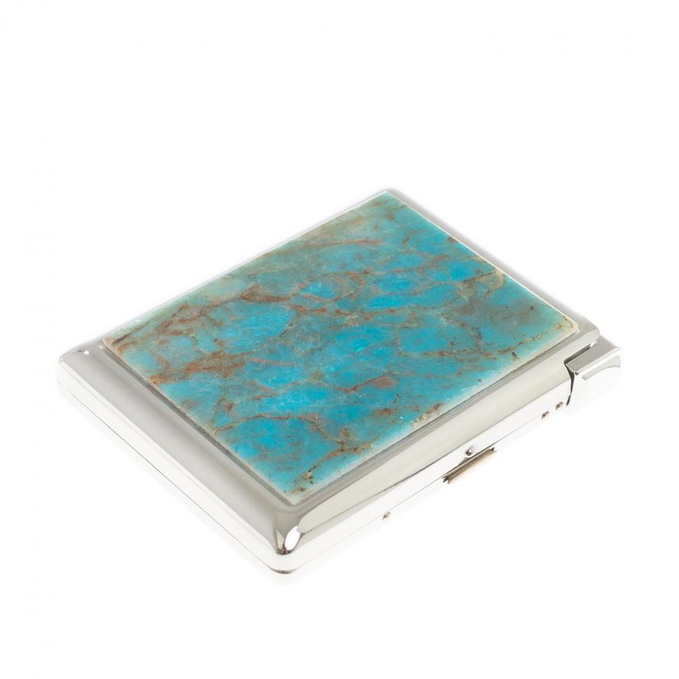 Портсигар на 20 сигарет с зажигалкой камень голубой апатит фото 1 — 
