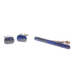 Набор запонки закругленные и зажим для галстука камень лазурит — 