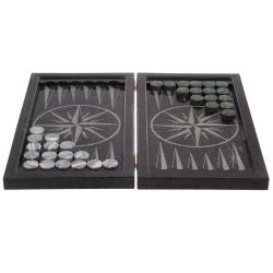 Нарды с гравировкой &quot;Танк / Роза ветров&quot; из гранита — 