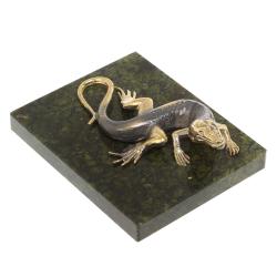 Бронзовая фигурка &quot;Ящерица&quot; из змеевика и бронзы 8х6,5х3 см — 
