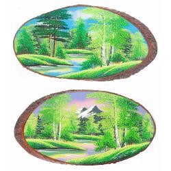 Панно на срезе дерева &quot;Лето&quot; горизонтальное 45-50 см каменная крошка — 