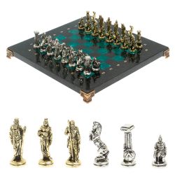 Шахматы &quot;Царь Леонид&quot; из змеевика 28х28 см — 