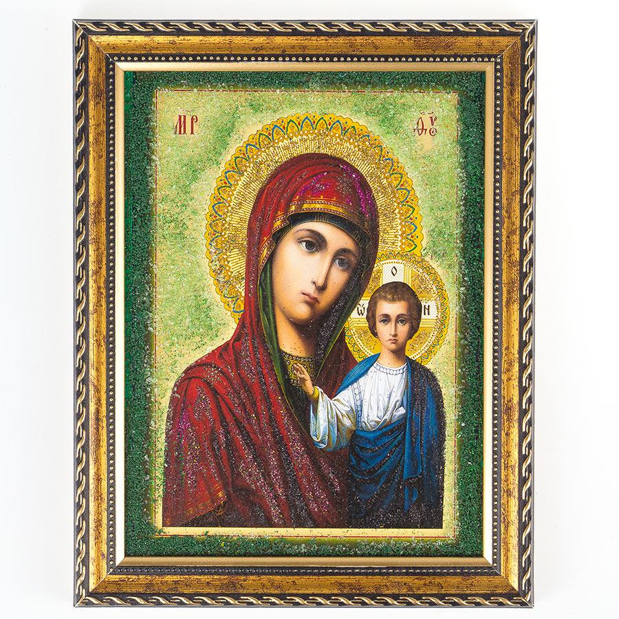 Икона Казанская рамка багет 18х23 см, каменная крошка фото 1 — 