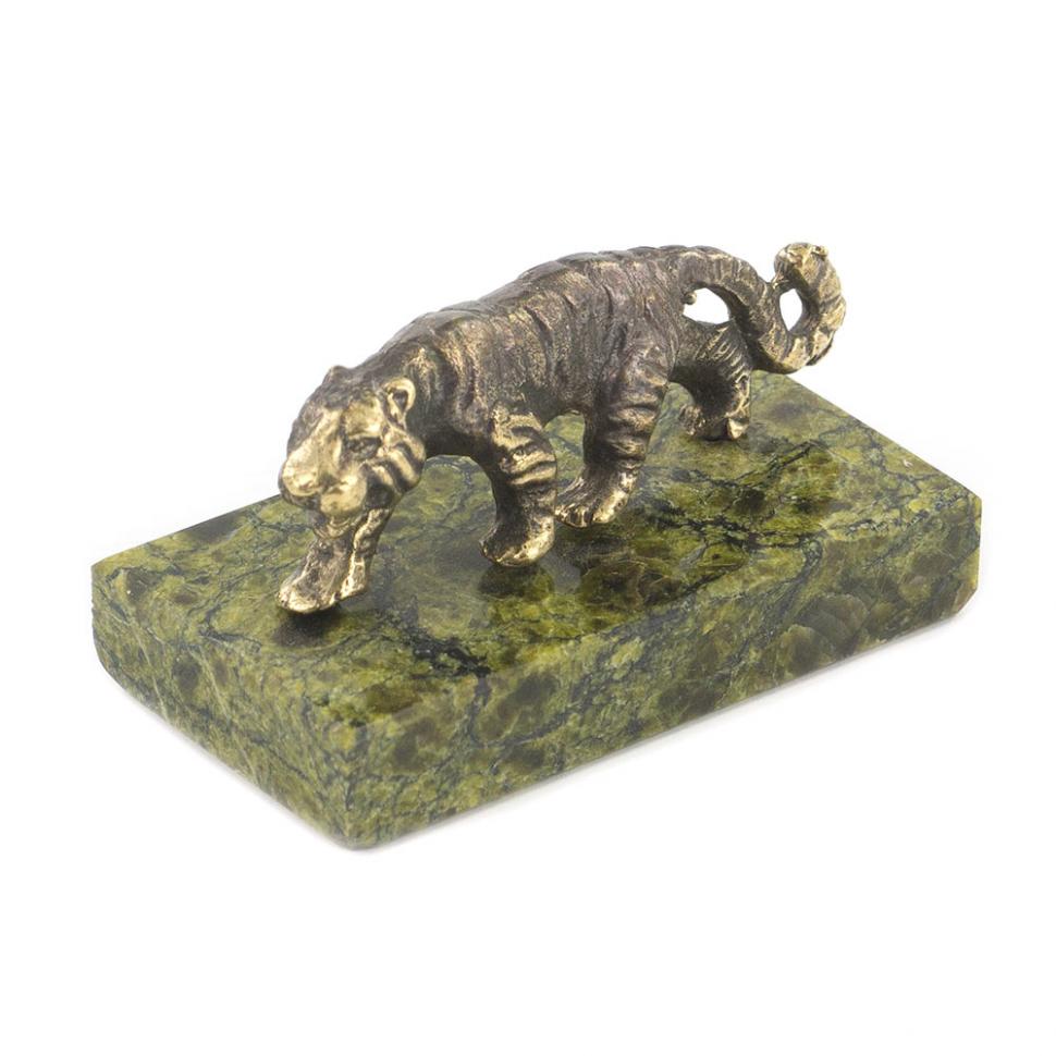Статуэтка из бронзы на подставке из змеевика "Тигр" фото 1 — 
