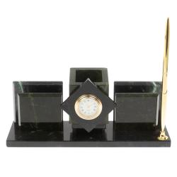 Письменный прибор &quot;Менеджер&quot; из черного змеевика с часами — 