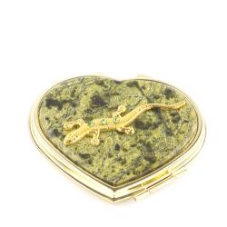Зеркальце &quot;Сердце&quot; из змеевика с ящерицей цвет золото — 