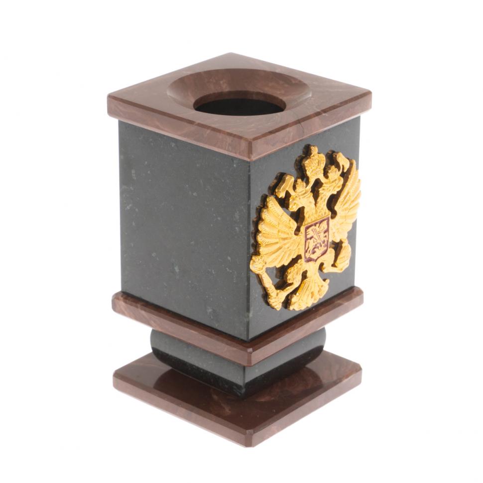 Стакан для ручек / карандашей "Герб РФ" из лемезита фото 1 — 