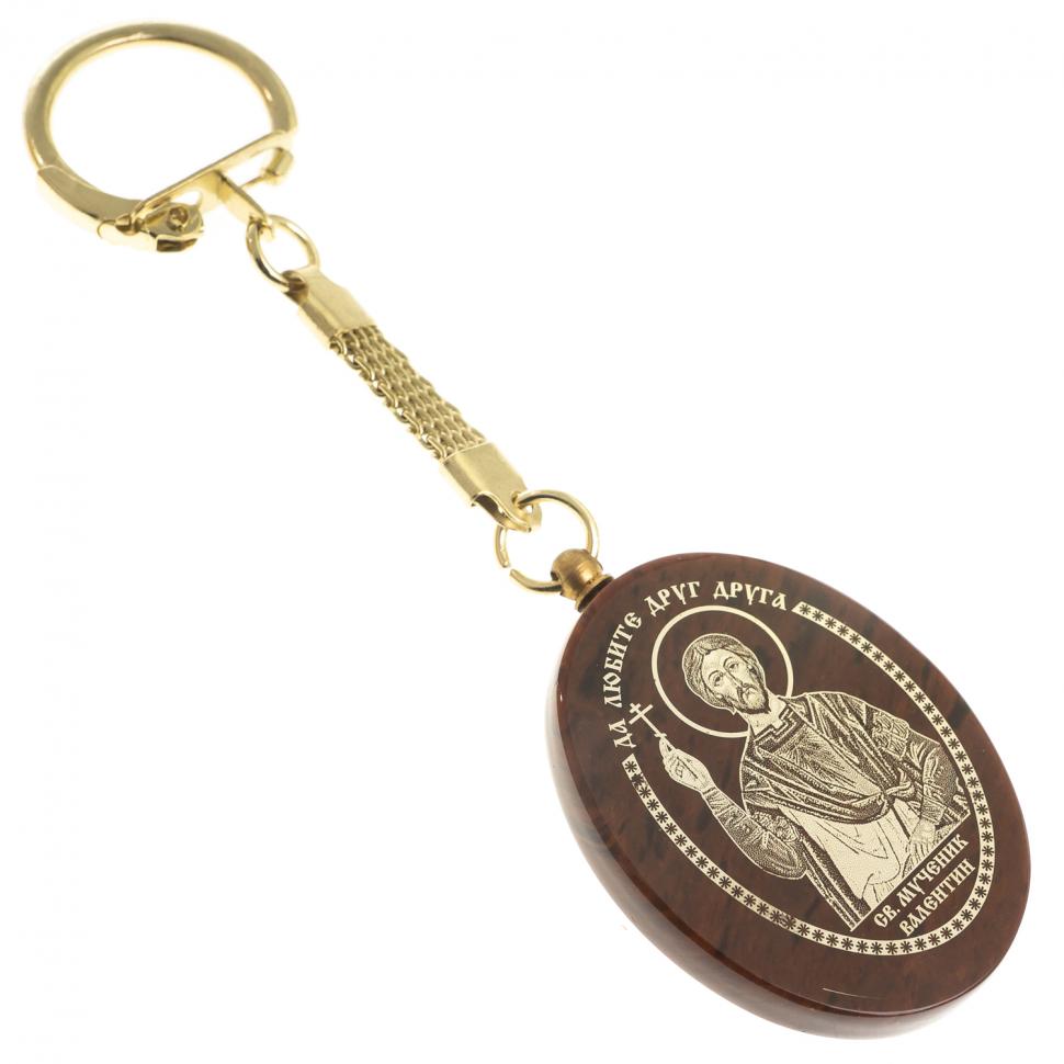 Брелок-оберег с молитвой "Св. Валентин" камень обсидиан фото 1 — 