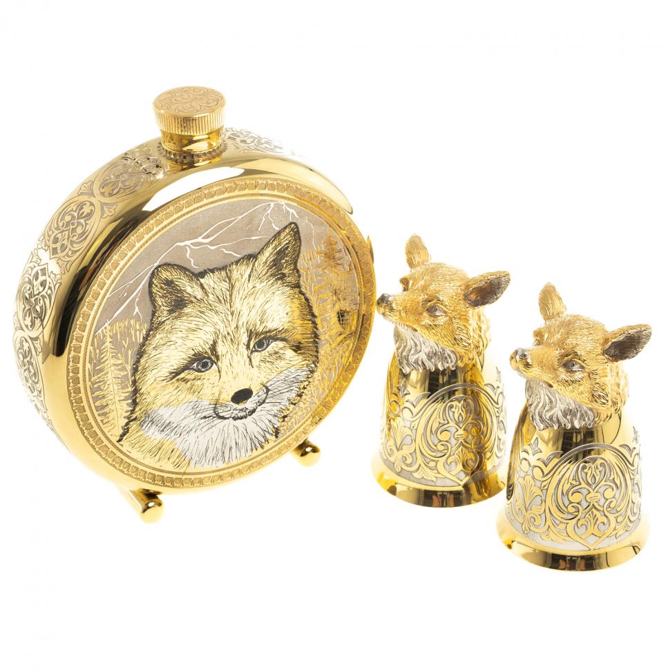 Подарочный набор "Лиса" фляжка и 2 стопки перевертыша Златоуст фото 1 — 