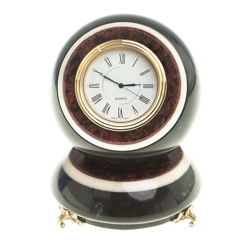 Настольные часы "Шар Антистресс" из черного змеевика 10 см фото 1 — 