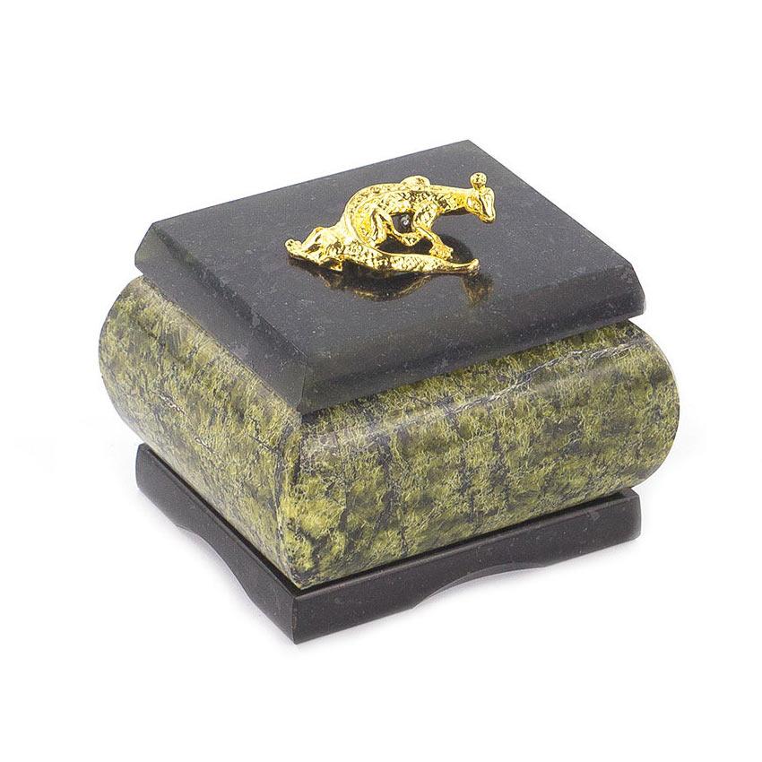 Шкатулка с ящерицей камень змеевик 7х6х6 см фото 1 — 