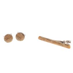 Набор запонки круглые и зажим для галстука камень оникс — 