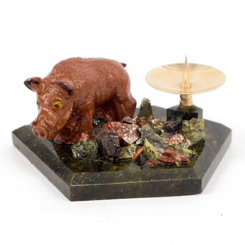 Подсвечник "Кабан" на змеевике фото 1 — 