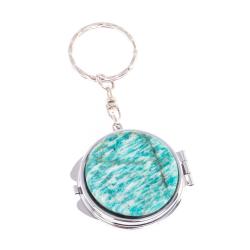 Складное зеркало брелок из амазонита круглое — 