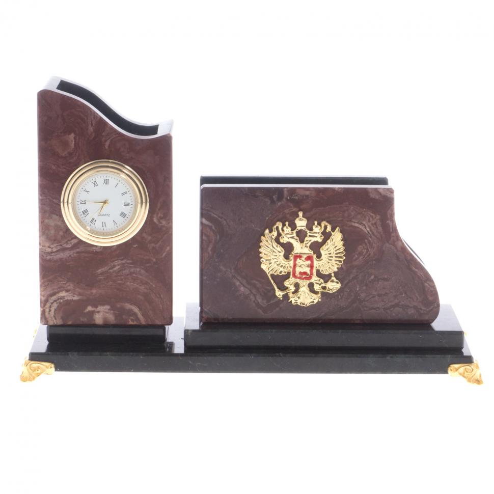 Настольная визитница с карандашницей "Герб" камень лемезит фото 1 — 